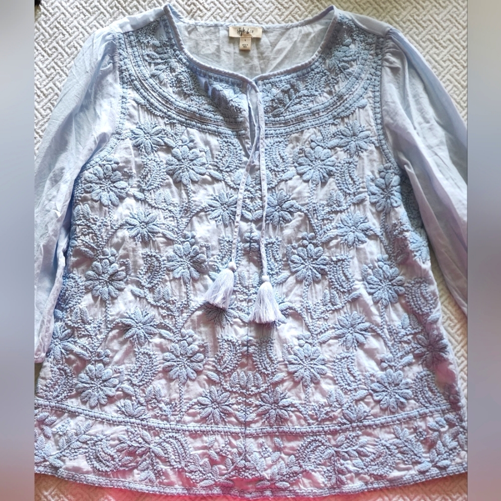 NWOT Style & Co baby blue never worn embroidery top size L